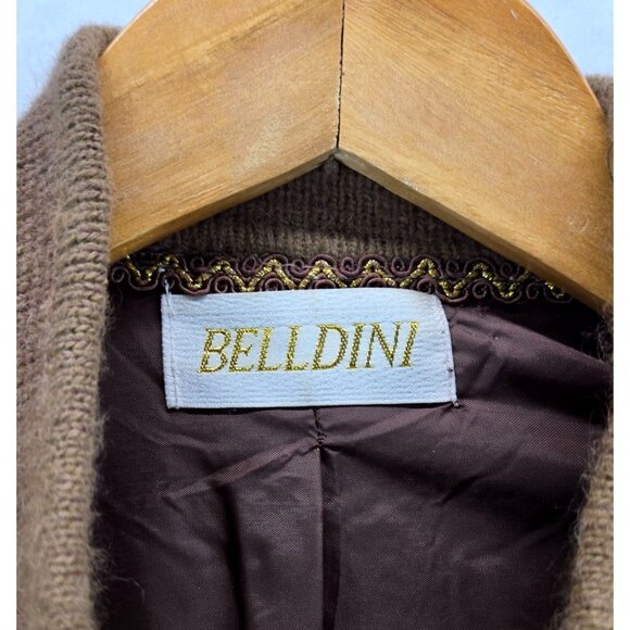 Coco Brown Fuzzy Wool Sweater Cardigan Vtg 80s M Belldini Pearl Beads Angora - Picture 9 of 15